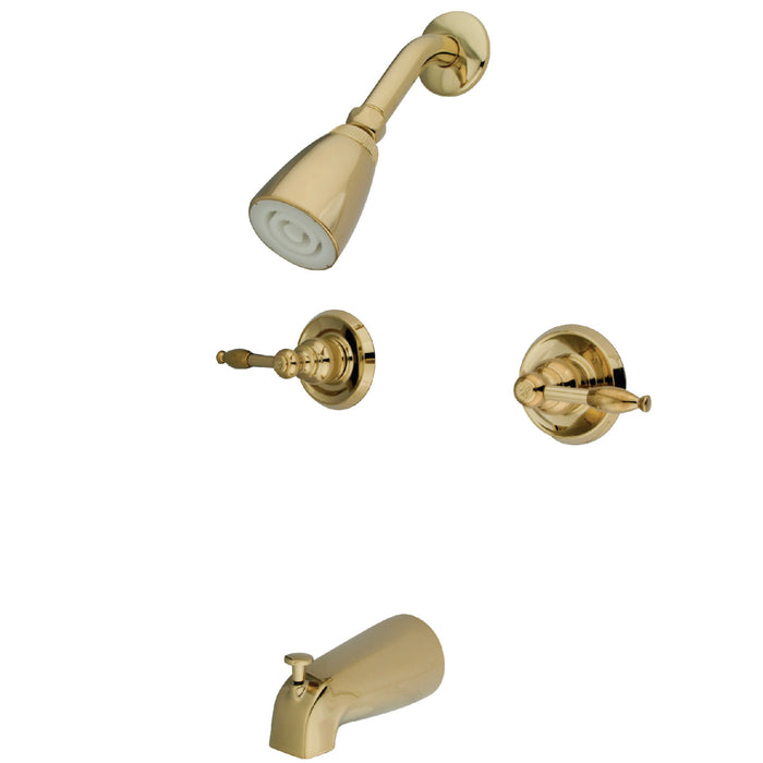 Knight KB242KL Two-Handle 4-Hole Wall Mount Tub and Shower Faucet, Polished Brass