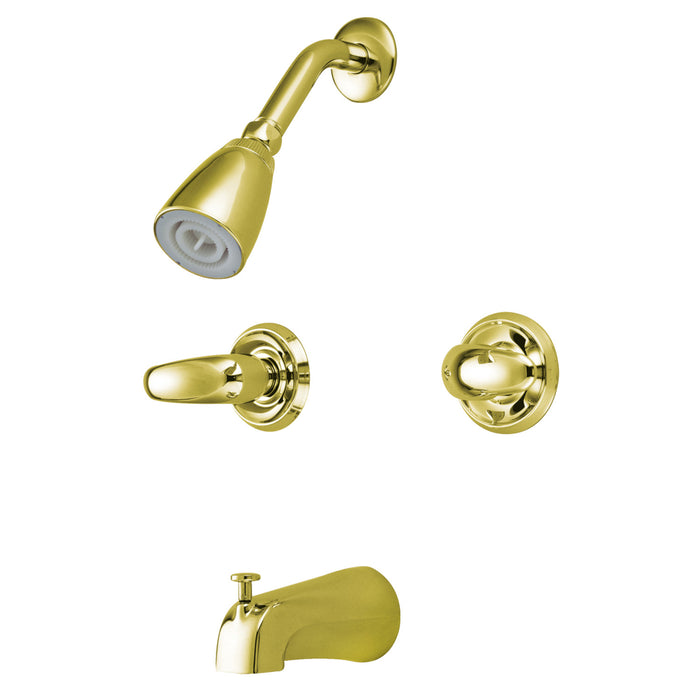 Legacy KB242LL Two-Handle 4-Hole Wall Mount Tub and Shower Faucet, Polished Brass