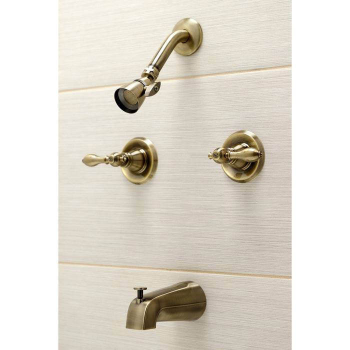 American Classic KB243ACLAB Two-Handle 4-Hole Wall Mount Tub and Shower Faucet, Antique Brass