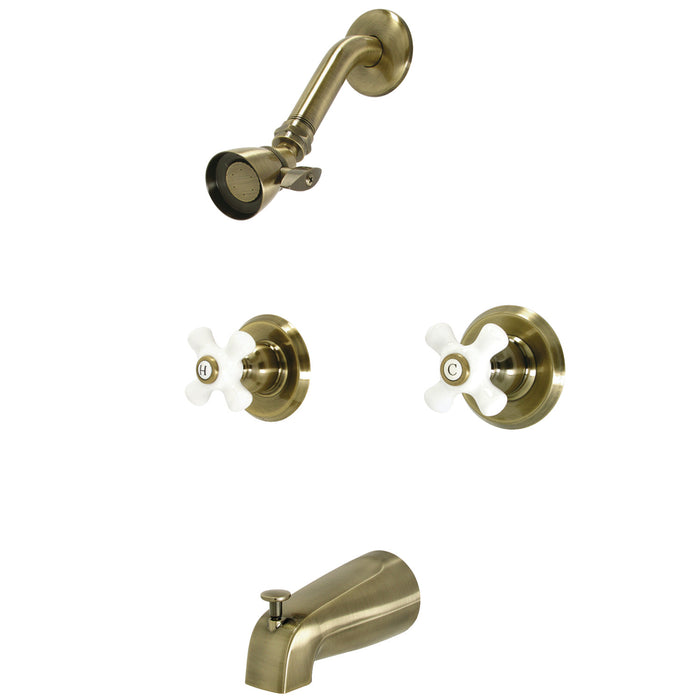 Kingston Heirloom KB243PXAB - Victorian Double-Handle Tub and Shower Faucet, Antique Brass