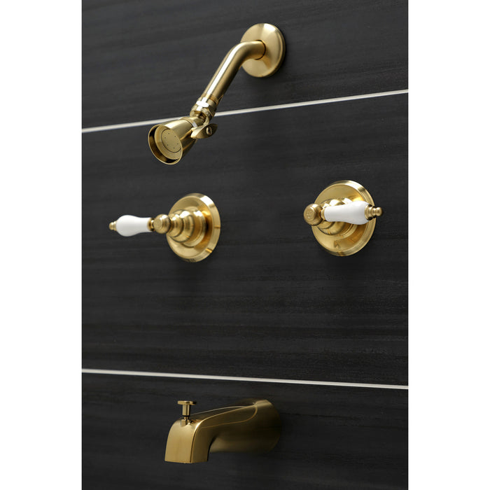 Victorian KB247PL Two-Handle 4-Hole Wall Mount Tub and Shower Faucet, Brushed Brass