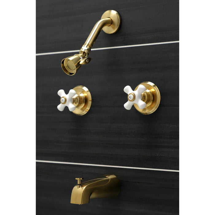 Kingston Heirloom KB247PX - Victorian Double-Handle Tub and Shower Faucet, Brushed Brass