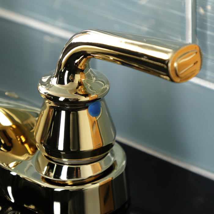 Restoration KB252RXLLP Two-Handle 3-Hole Deck Mount 4" Centerset Bathroom Faucet, Polished Brass