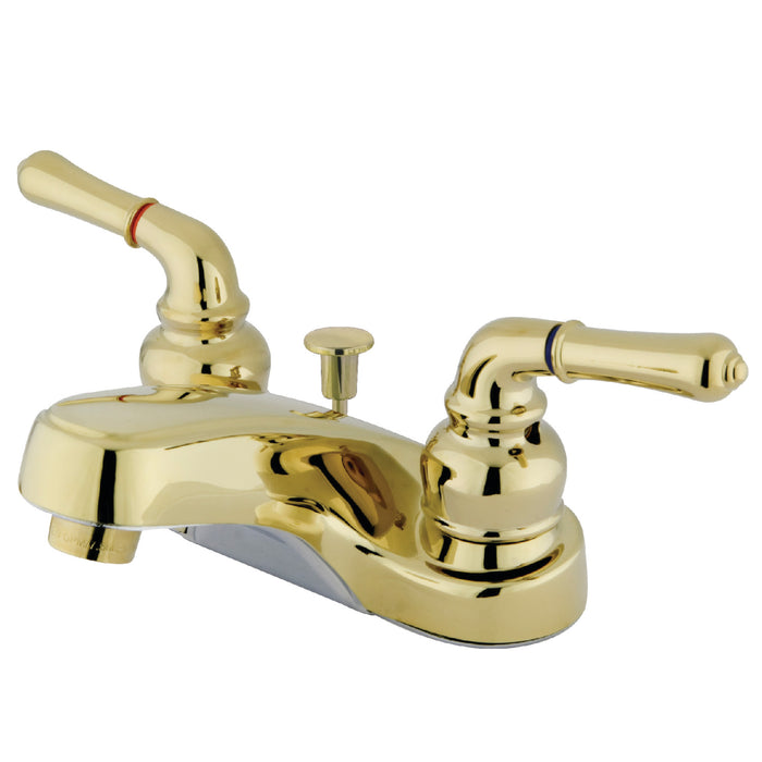 Magellan KB252 Two-Handle 3-Hole Deck Mount 4" Centerset Bathroom Faucet with Plastic Pop-Up, Polished Brass