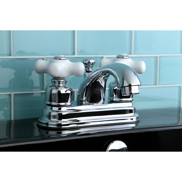 KB2601PX Two-Handle 3-Hole Deck Mount 4" Centerset Bathroom Faucet with Plastic Pop-Up, Polished Chrome