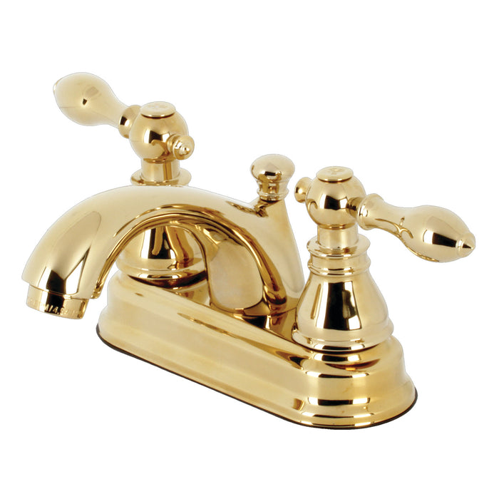 American Classic KB2602ACL Two-Handle 3-Hole Deck Mount 4" Centerset Bathroom Faucet with Plastic Pop-Up, Polished Brass