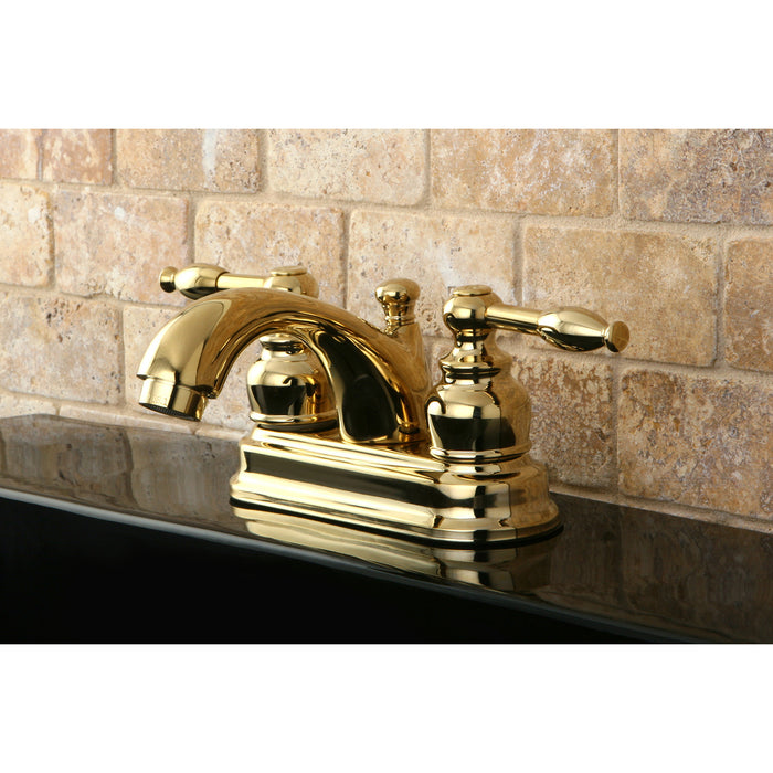 Knight KB2602KL Two-Handle 3-Hole Deck Mount 4" Centerset Bathroom Faucet with Plastic Pop-Up, Polished Brass
