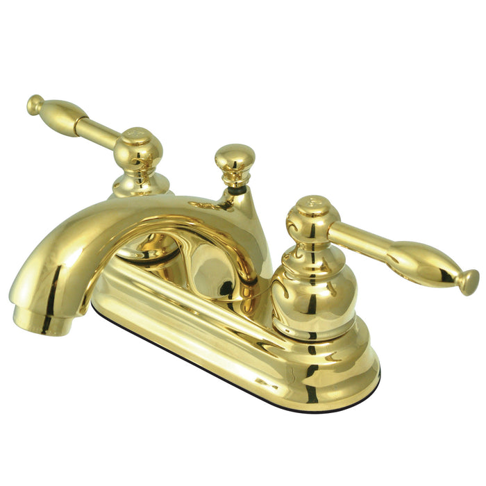 Knight KB2602KL Two-Handle 3-Hole Deck Mount 4" Centerset Bathroom Faucet with Plastic Pop-Up, Polished Brass