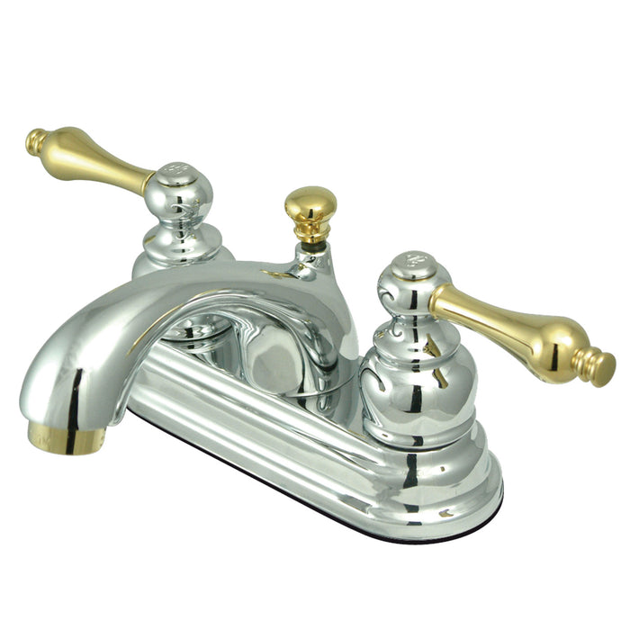 Vintage KB2604AL Two-Handle 3-Hole Deck Mount 4" Centerset Bathroom Faucet with Plastic Pop-Up, Polished Chrome/Polished Brass