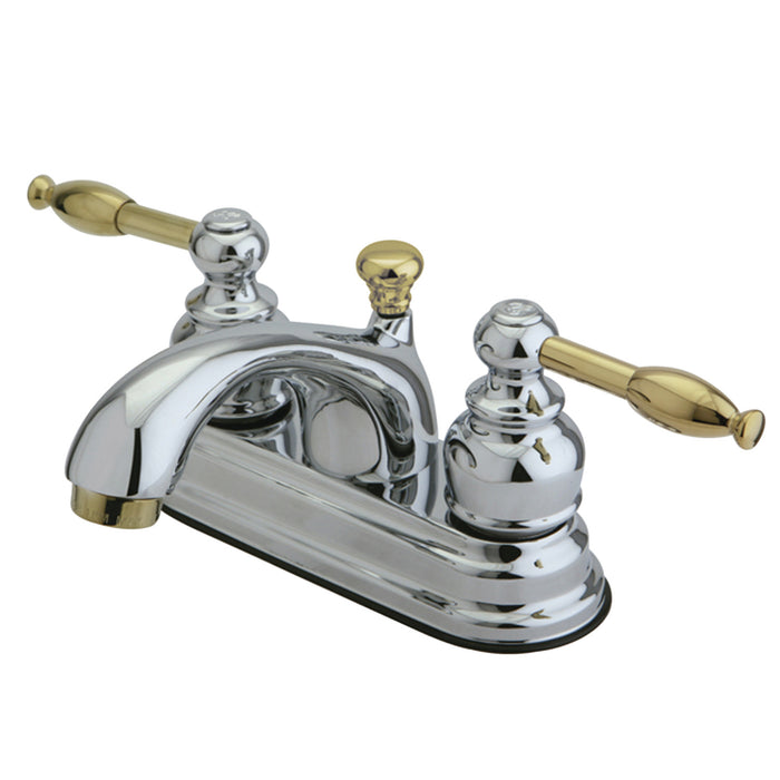 Knight KB2604KL Two-Handle 3-Hole Deck Mount 4" Centerset Bathroom Faucet with Plastic Pop-Up, Polished Chrome/Polished Brass
