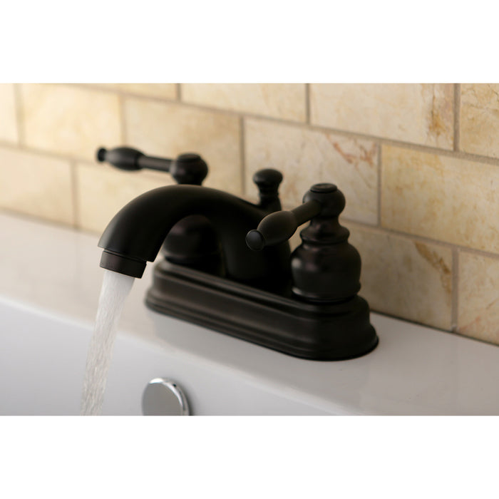 Knight KB2605KL Two-Handle 3-Hole Deck Mount 4" Centerset Bathroom Faucet with Plastic Pop-Up, Oil Rubbed Bronze