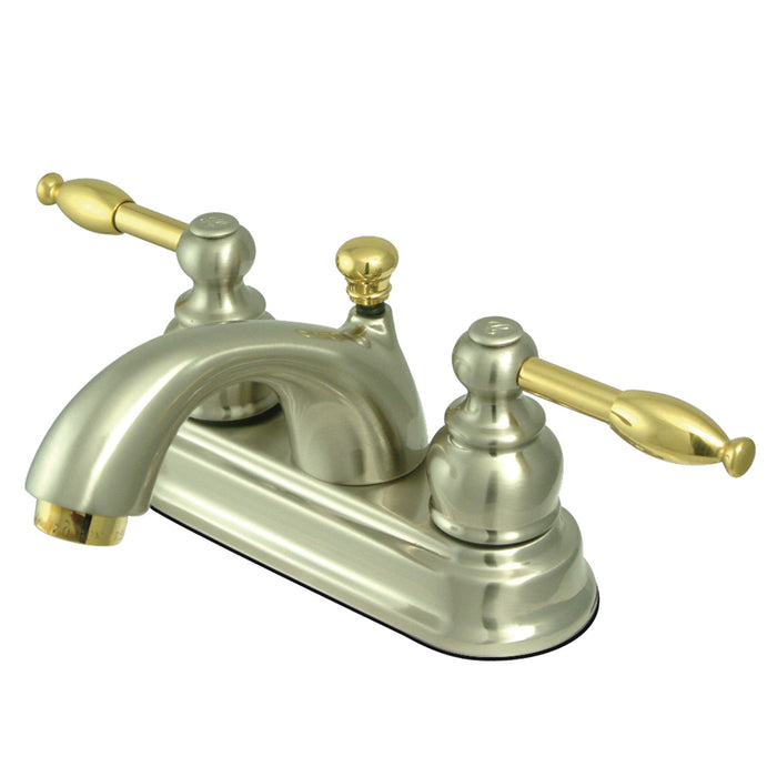 Knight KB2609KL Two-Handle 3-Hole Deck Mount 4" Centerset Bathroom Faucet with Plastic Pop-Up, Brushed Nickel/Polished Brass