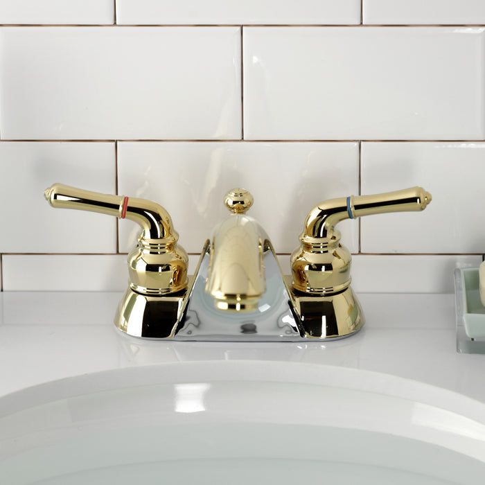 Naples KB2622 Two-Handle 3-Hole Deck Mount 4" Centerset Bathroom Faucet with Plastic Pop-Up, Polished Brass