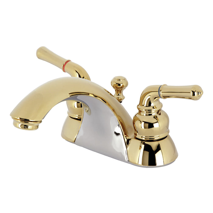 Naples KB2622 Two-Handle 3-Hole Deck Mount 4" Centerset Bathroom Faucet with Plastic Pop-Up, Polished Brass