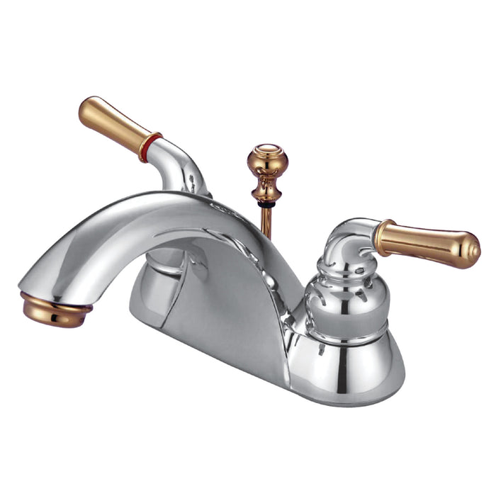 Naples KB2624 Two-Handle 3-Hole Deck Mount 4" Centerset Bathroom Faucet with Plastic Pop-Up, Polished Chrome/Polished Brass