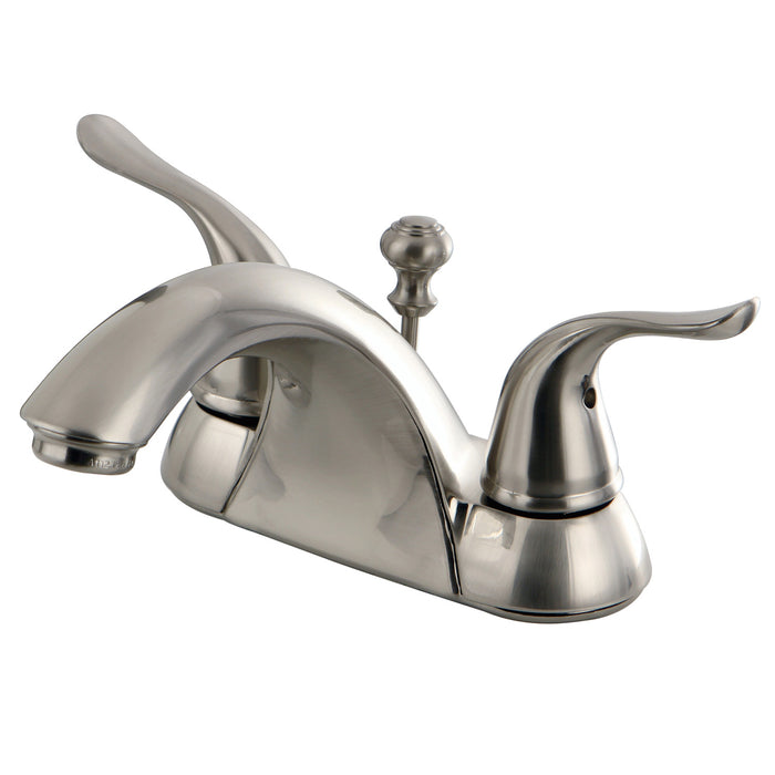 Yosemite KB2628YL Two-Handle 3-Hole Deck Mount 4" Centerset Bathroom Faucet with Plastic Pop-Up, Brushed Nickel