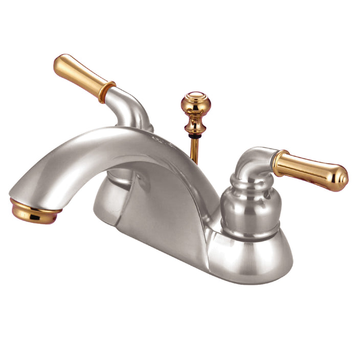 Naples KB2629 Two-Handle 3-Hole Deck Mount 4" Centerset Bathroom Faucet with Plastic Pop-Up, Brushed Nickel/Polished Brass