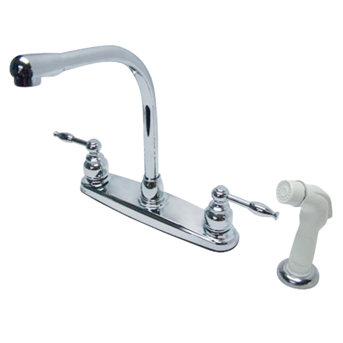 Knight KB2751KL Two-Handle 4-Hole Deck Mount 8" Centerset Kitchen Faucet with Side Sprayer, Polished Chrome