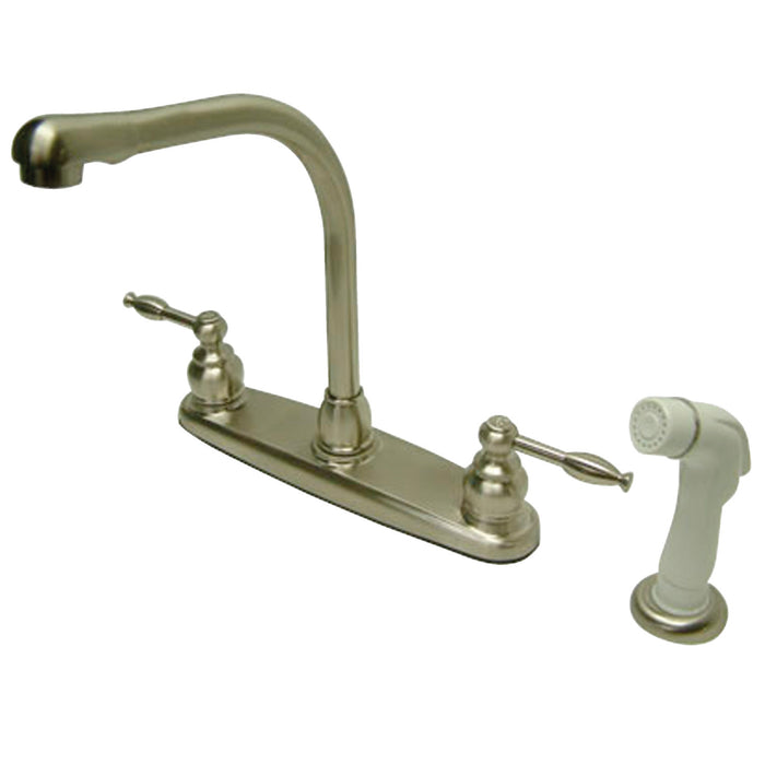 Knight KB2758KL Two-Handle 4-Hole Deck Mount 8" Centerset Kitchen Faucet with Side Sprayer, Brushed Nickel