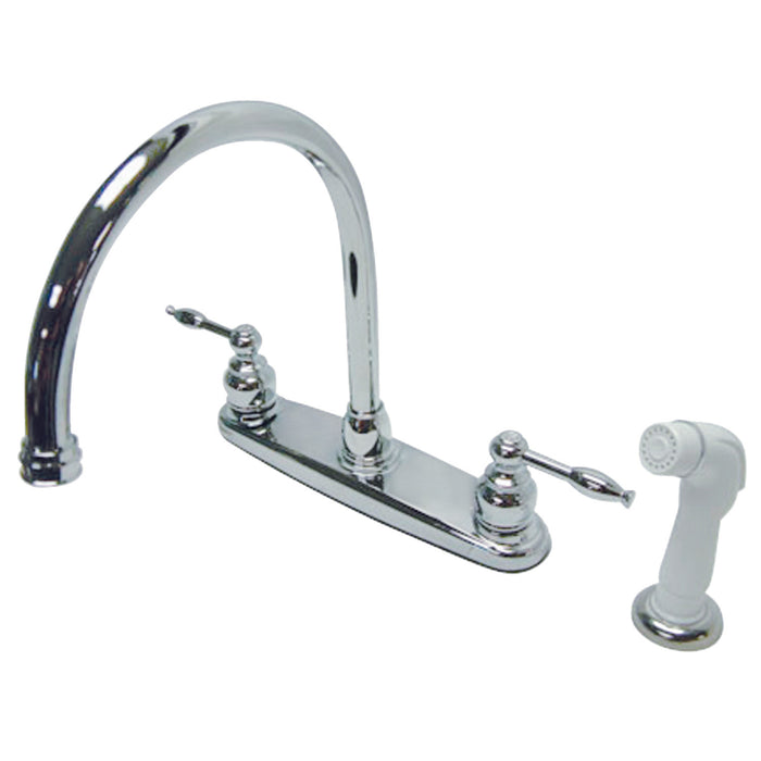 Knight KB2791KL Two-Handle 4-Hole Deck Mount 8" Centerset Kitchen Faucet with Side Sprayer, Polished Chrome