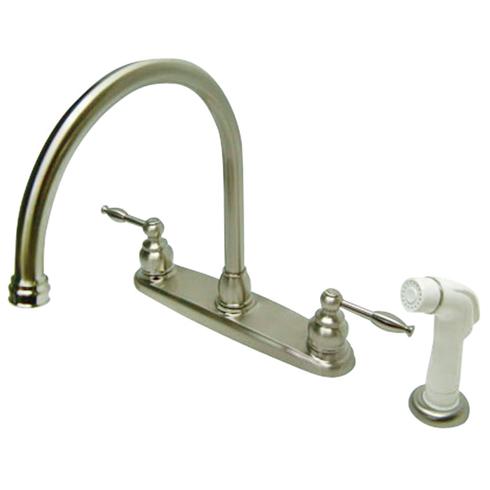 Knight KB2798KL Two-Handle 4-Hole Deck Mount 8" Centerset Kitchen Faucet with Side Sprayer, Brushed Nickel