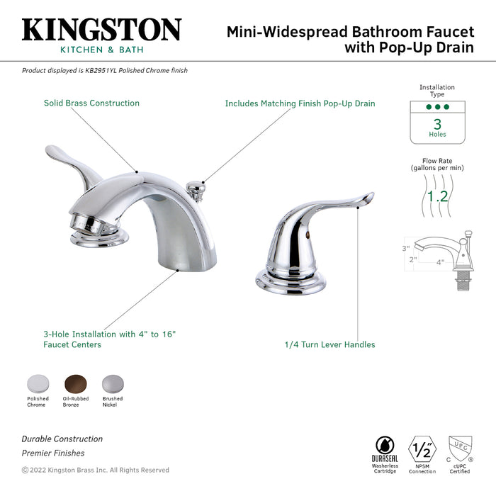 Yosemite KB2955YL Two-Handle 3-Hole Deck Mount Mini-Widespread Bathroom Faucet with Plastic Pop-Up, Oil Rubbed Bronze