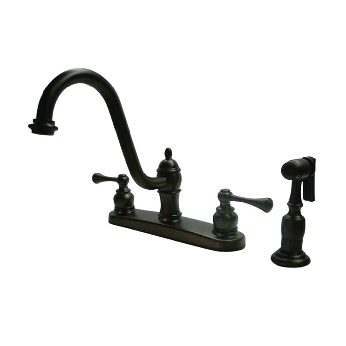 KB3115BLBS Two-Handle 3-Hole Deck Mount 8" Centerset Kitchen Faucet with Side Sprayer, Oil Rubbed Bronze