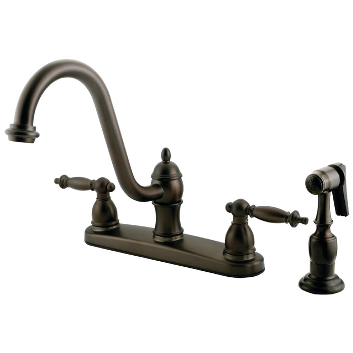 Templeton KB3115TLBS Two-Handle 4-Hole Deck Mount 8" Centerset Kitchen Faucet with Side Sprayer, Oil Rubbed Bronze