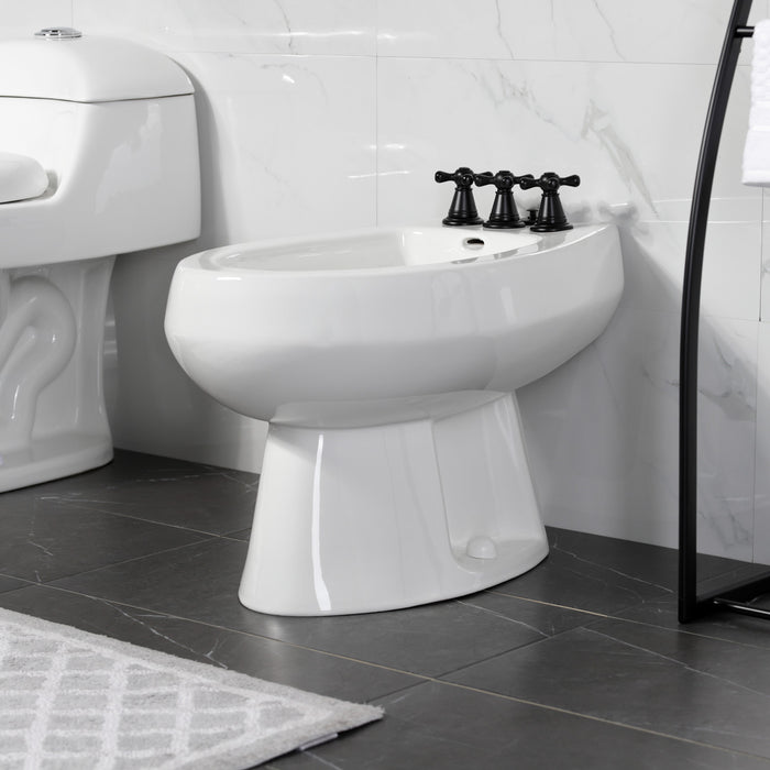 Kingston Heirloom KB320AX - Victorian Three-Handle Deck Mount Vertical Spray Bidet Faucet with Brass Pop-Up, Matte Black