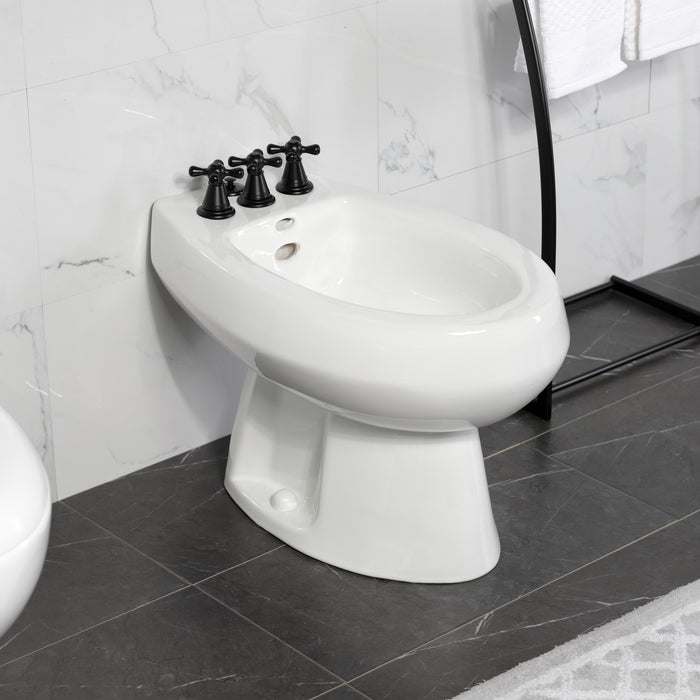 Kingston Heirloom KB320AX - Victorian Three-Handle Deck Mount Vertical Spray Bidet Faucet with Brass Pop-Up, Matte Black