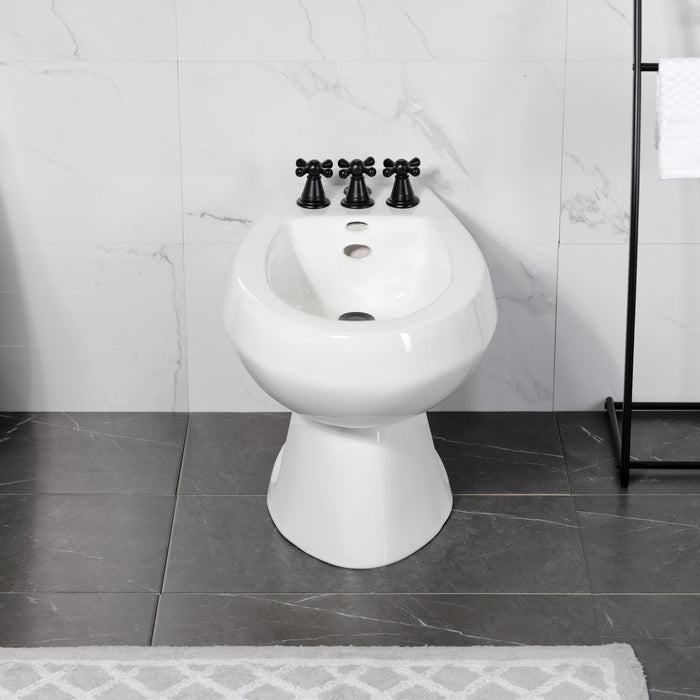 Kingston Heirloom KB320AX - Victorian Three-Handle Deck Mount Vertical Spray Bidet Faucet with Brass Pop-Up, Matte Black