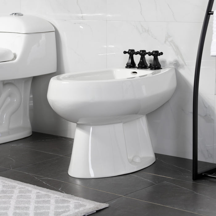 Kingston Heirloom KB320BX - Metropolitan Three-Handle Deck Mount Vertical Spray Bidet Faucet with Brass Pop-Up, Matte Black