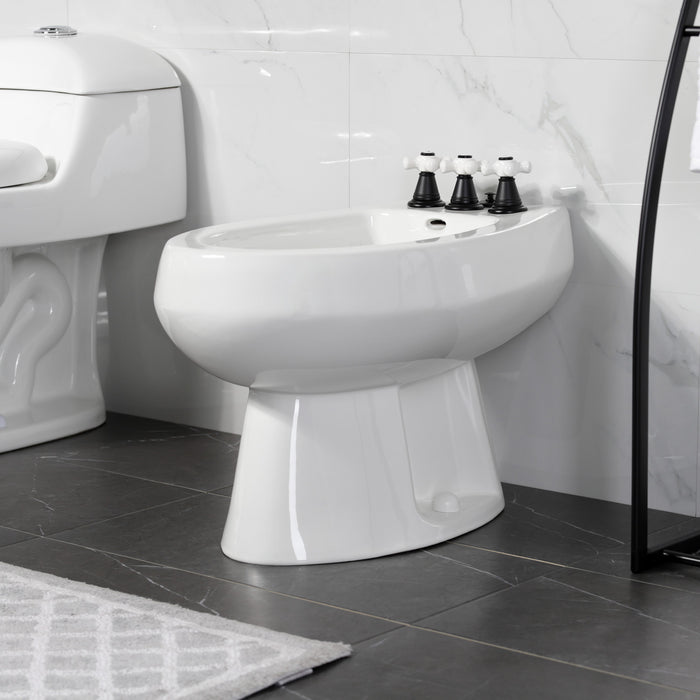 Kingston Heirloom KB320PX - Victorian Three-Handle Deck Mount Vertical Spray Bidet Faucet with Brass Pop-Up, Matte Black