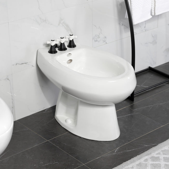 Kingston Heirloom KB320PX - Victorian Three-Handle Deck Mount Vertical Spray Bidet Faucet with Brass Pop-Up, Matte Black