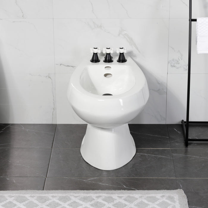 Kingston Heirloom KB320PX - Victorian Three-Handle Deck Mount Vertical Spray Bidet Faucet with Brass Pop-Up, Matte Black