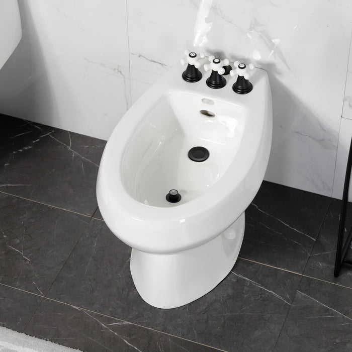 Kingston Heirloom KB320PX - Victorian Three-Handle Deck Mount Vertical Spray Bidet Faucet with Brass Pop-Up, Matte Black