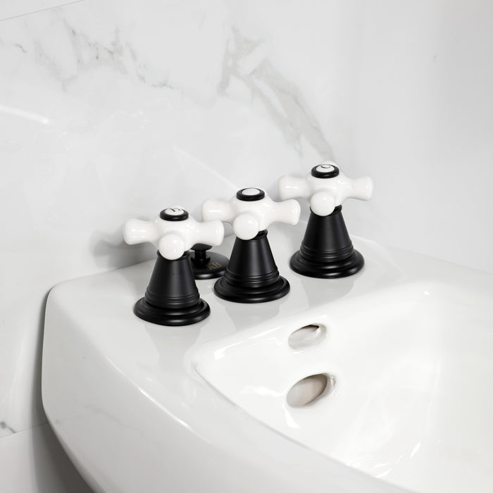 Kingston Heirloom KB320PX - Victorian Three-Handle Deck Mount Vertical Spray Bidet Faucet with Brass Pop-Up, Matte Black