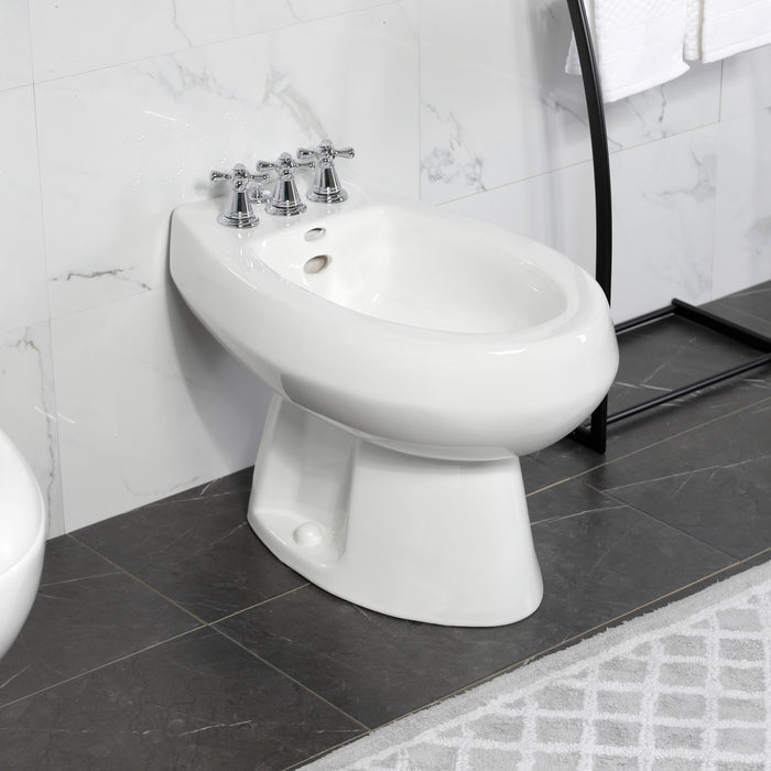 Kingston Heirloom KB321AX - Victorian Three-Handle Deck Mount Vertical Spray Bidet Faucet with Brass Pop-Up, Polished Chrome