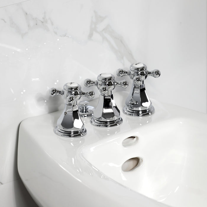 Kingston Heirloom KB321BX - Metropolitan Three-Handle Deck Mount Vertical Spray Bidet Faucet with Brass Pop-Up, Polished Chrome