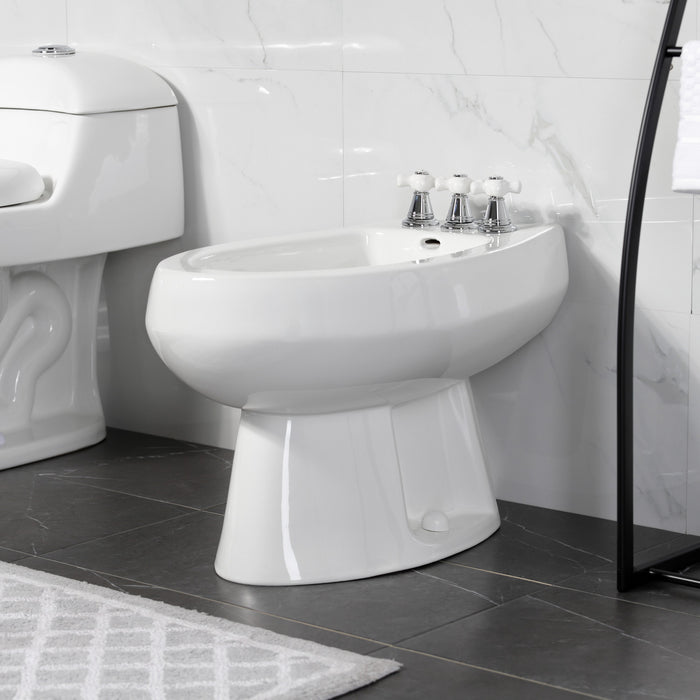 Kingston Heirloom KB321PX - Victorian Three-Handle Deck Mount Vertical Spray Bidet Faucet with Brass Pop-Up, Polished Chrome