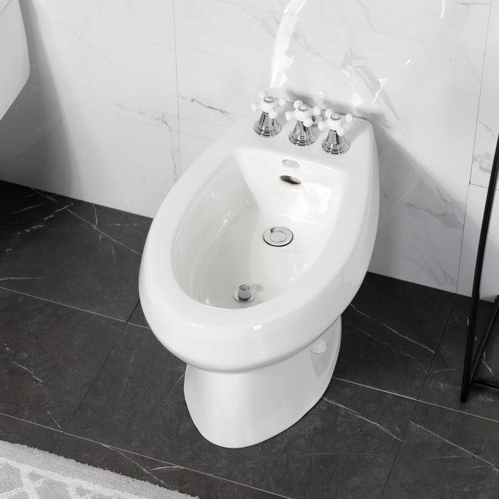 Kingston Heirloom KB321PX - Victorian Three-Handle Deck Mount Vertical Spray Bidet Faucet with Brass Pop-Up, Polished Chrome