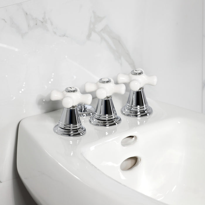 Kingston Heirloom KB321PX - Victorian Three-Handle Deck Mount Vertical Spray Bidet Faucet with Brass Pop-Up, Polished Chrome