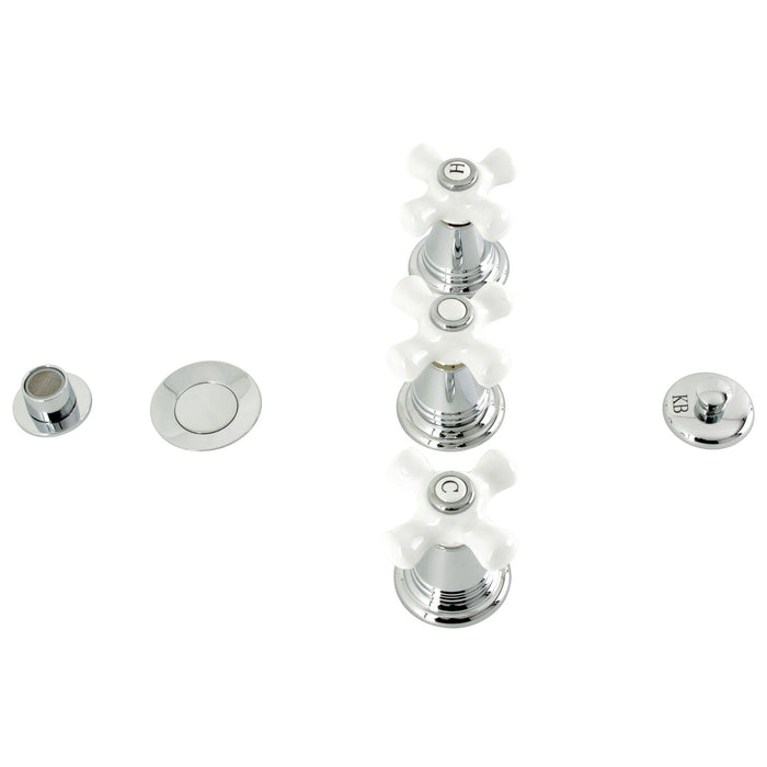 Kingston Heirloom KB321PX - Victorian Three-Handle Deck Mount Vertical Spray Bidet Faucet with Brass Pop-Up, Polished Chrome