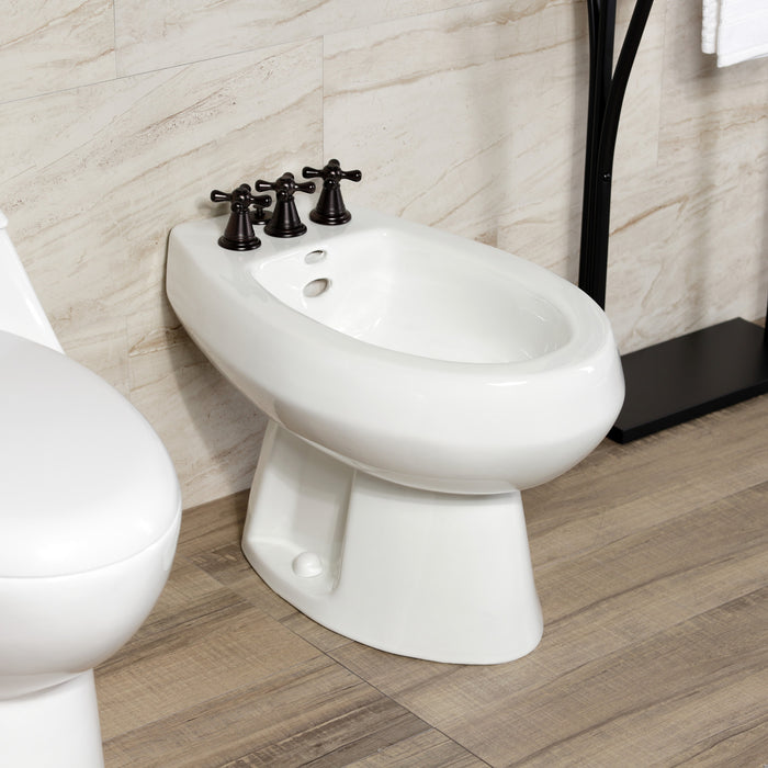 Kingston Heirloom KB325AX - Victorian Three-Handle Deck Mount Vertical Spray Bidet Faucet with Brass Pop-Up, Oil Rubbed Bronze