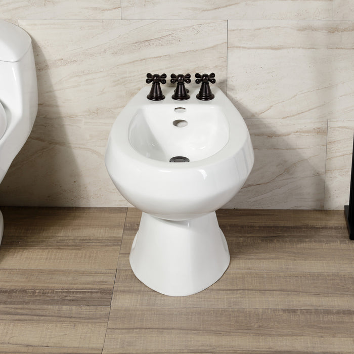 Kingston Heirloom KB325AX - Victorian Three-Handle Deck Mount Vertical Spray Bidet Faucet with Brass Pop-Up, Oil Rubbed Bronze