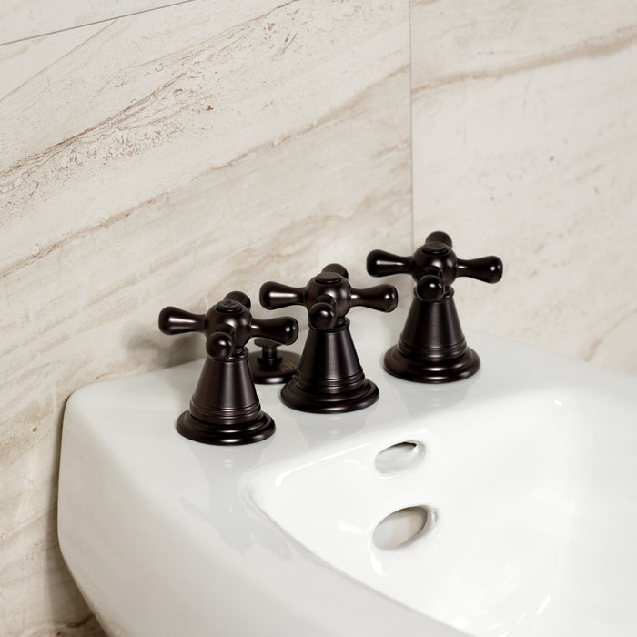 Kingston Heirloom KB325AX - Victorian Three-Handle Deck Mount Vertical Spray Bidet Faucet with Brass Pop-Up, Oil Rubbed Bronze