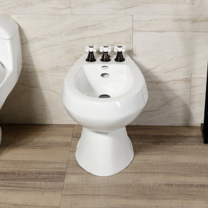 Victorian KB325PX Three-Handle Deck Mount Vertical Spray Bidet Faucet with Brass Pop-Up, Oil Rubbed Bronze