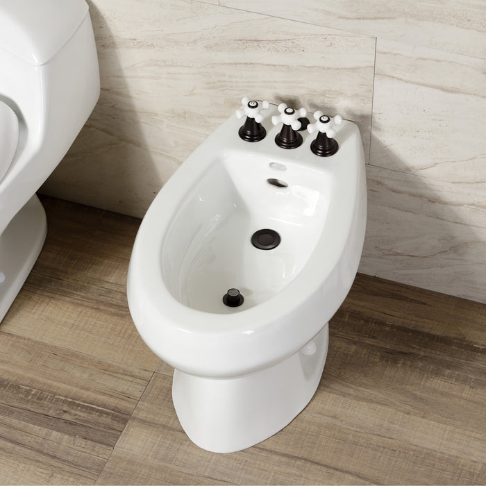 Victorian KB325PX Three-Handle Deck Mount Vertical Spray Bidet Faucet with Brass Pop-Up, Oil Rubbed Bronze