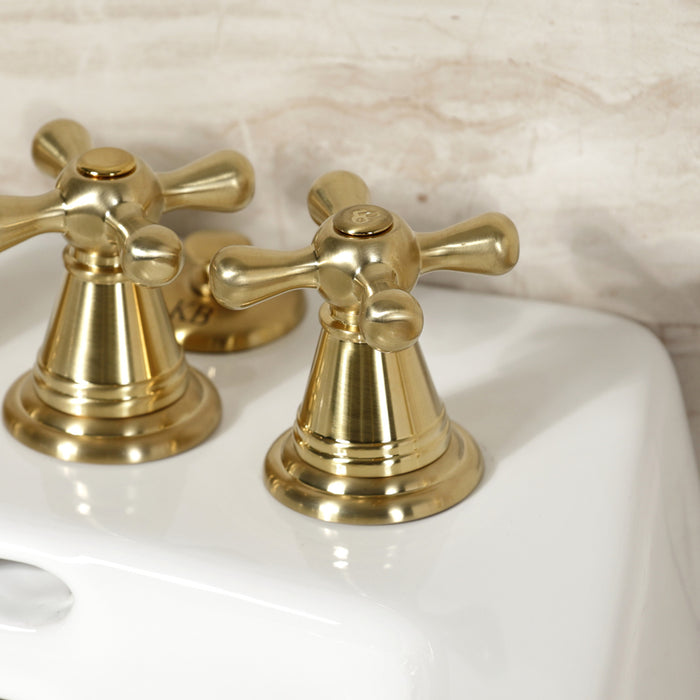 Kingston Heirloom KB327AX - Victorian Three-Handle Deck Mount Vertical Spray Bidet Faucet with Brass Pop-Up, Brushed Brass