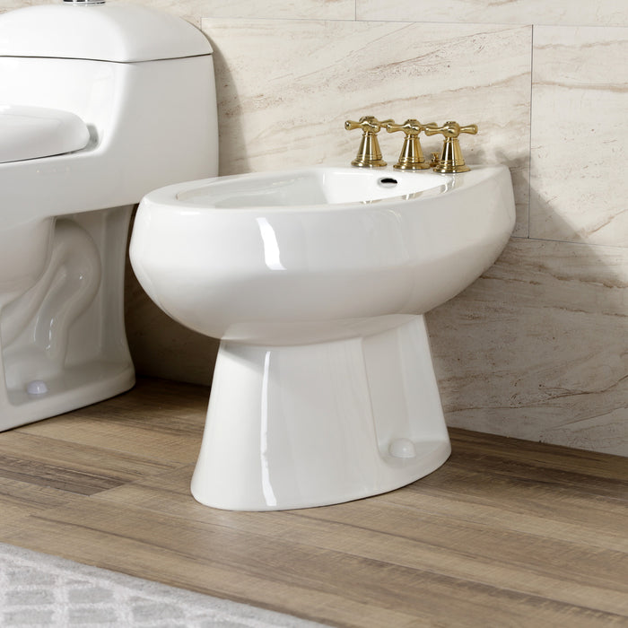 Kingston Heirloom KB327AX - Victorian Three-Handle Deck Mount Vertical Spray Bidet Faucet with Brass Pop-Up, Brushed Brass